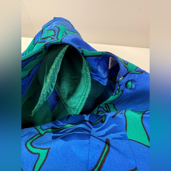 Adrianna Papell  Silk Blue and Green Floral Midi Dress Short Sleeve Size 12 - Picture 9 of 13